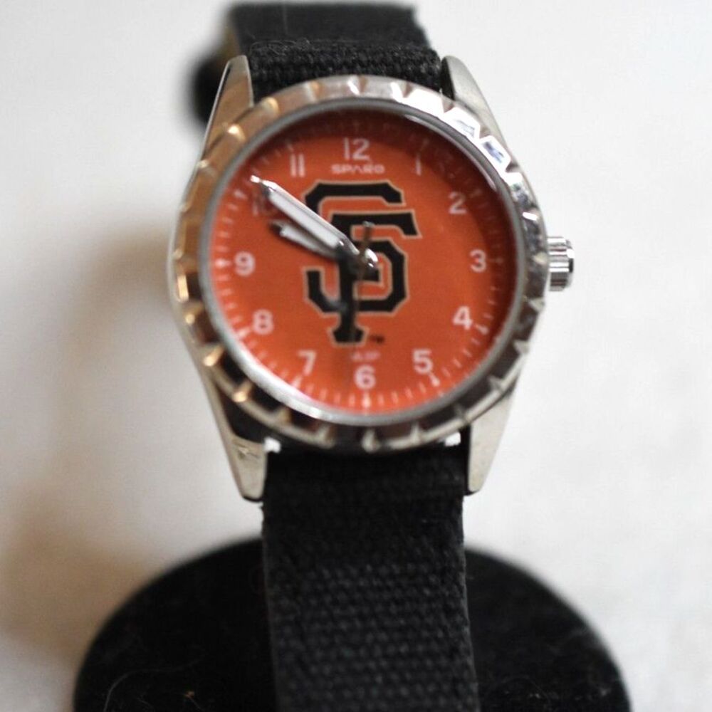 New MLB SanFran Giants Sparo Silver Tone Black Nylon Band Working Watch